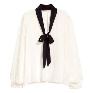 White H&M Blouse with Sewn in Black Tie - Size 4